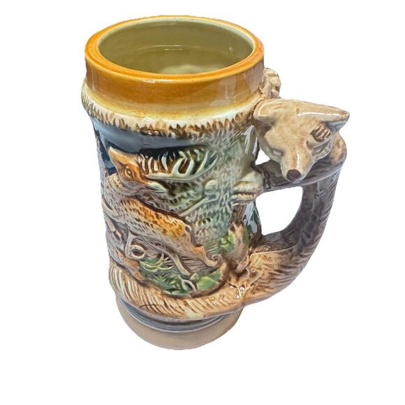 VTG Beer Stein German Fox Handle Made In Japan Ceramic Sculpted Hunting 7” - Picture 1 of 8